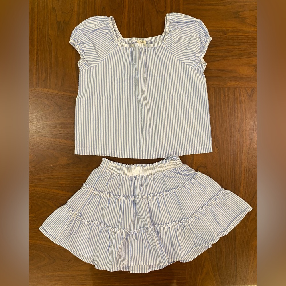 Crewcuts Blue and White Striped Skirt Set